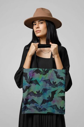 Discover Halloween Bats Tote Bag, Spooky Season, Reusable Grocery Market Bag, Trick or Treat Candy Bag, October Fall Bag Aesthetic, Halloween Bats