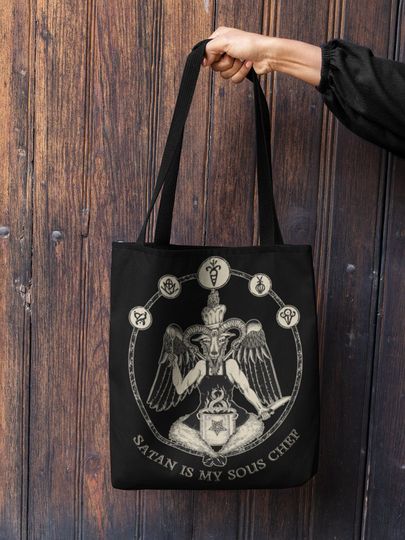 Chef Baphomet Tote. Satan is my sous chef Tote Bag. Funny satanic home cook gift. Goth black metal foodie gift. Demonic baker purse. Witchy