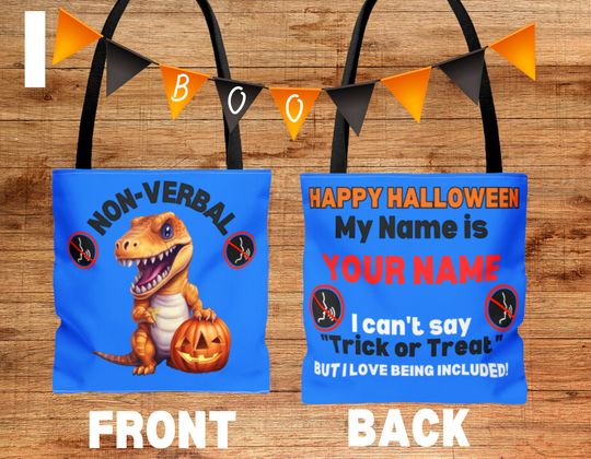 Discover NonVerbal Trick or Treat Halloween Personalized Bag, Non-verbal Halloween Bag, Autism Halloween, Inclusion, Special Ed Bag, Blue Pumpkin