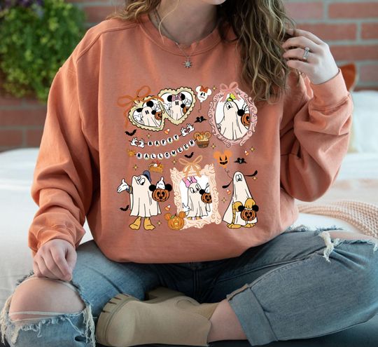 Discover Mickey & Friends Ghost Sweatshirt, Coquette Bows Halloween Sweatshirt, Disneyland Vacation, Disney Halloween Sweatshirt