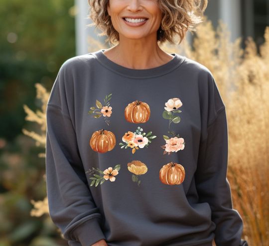 Discover Halloween Pumpkin Sweatshirt, Floral Pumpkin Sweatshirt, Thanksgiving Sweatshirt, Fall Sweater, Spooky Season