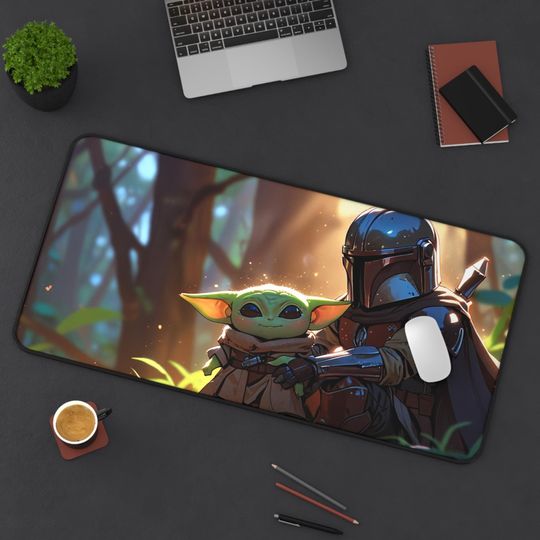 Discover Grogu & Mandalorian Star Wars Desk Mat, Gaming Mouse Pad, Office Decor, Gifts for Star Wars Fans