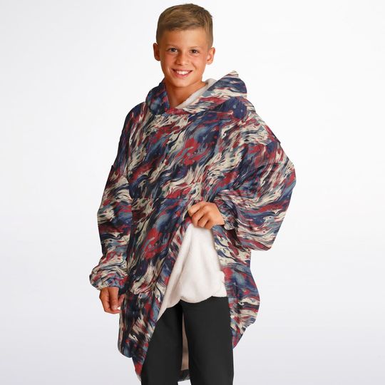 Red & Blue Camo Snuggle Hoodie- Microfiber Hooded Blanket Pullover For Your Favorite Camo Lover, Warm Plush Hooded Blanket, Adult Or Youth