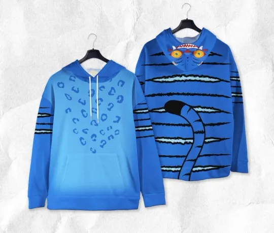 Derpy Tiger Hoodie Sweatshirt, Funny Tiger Costume Hoodie, Blue Tiger Sweatshirt