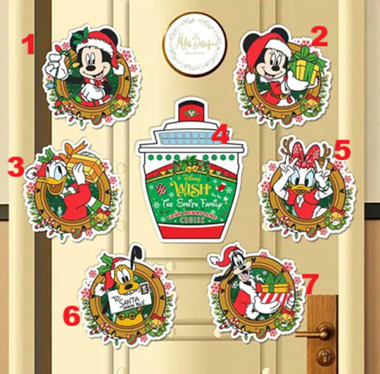 Personalized All Characters Disney Christmas Mickey & Friends Magnet, Very Merrytime Cruise Magnet, Disney Family Christmas Stateroom Decor
