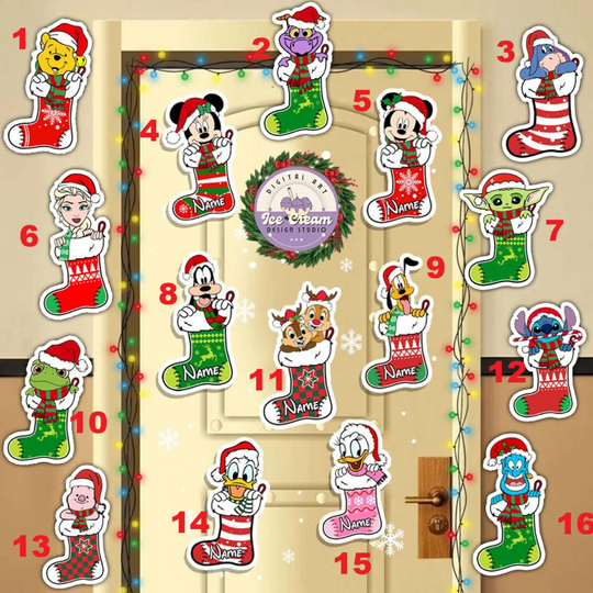 All Characters Disney Christmas Stocking Cruise Magnet, Mickey & Friends Toy Story Stitch Star Wars Princess Xmas Stocking magnet