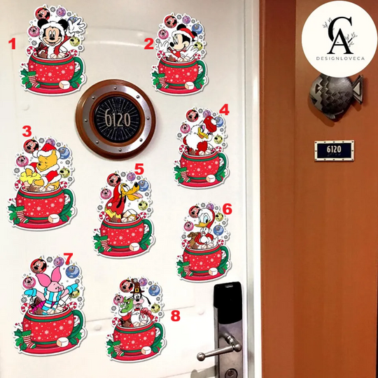 Personalized All Characters Teacup Disney Christmas Cruise Magnet, Very Merrytime Cruises Mickey & Friends Family Cruise Ship Stateroom Door