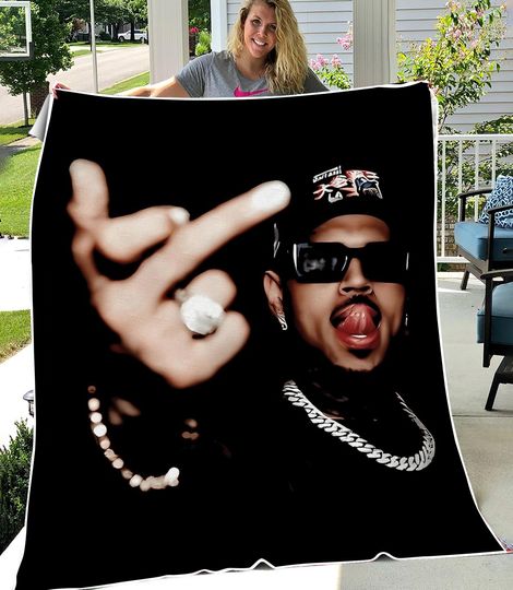 Chris Brown Funny Finger  Fleece Blanket