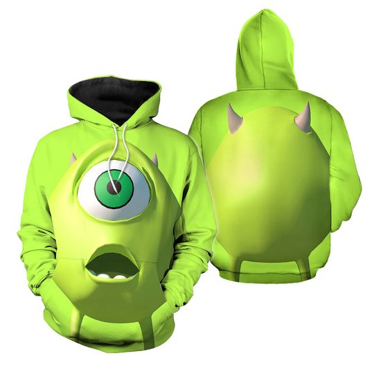 Mike Wazowski Costume Hoodie, Disney Monsters Inc Cosplay, Cartoon Halloween Shirt For Fan, Pixar Cosplay Hoodie