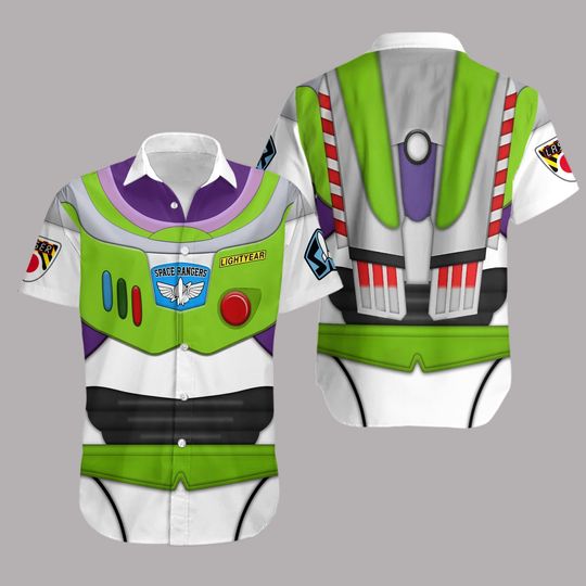Buzz Lightyear Costume Button Shirt, Unisex Shorts, Disneybound Space Ranger Cosplay Outfit, Disney Running, Toy Story Hawaiian Shirt