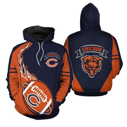 Chicago Bears Premium Hoodie Flame Balls 3D All Over Printed S-5XL