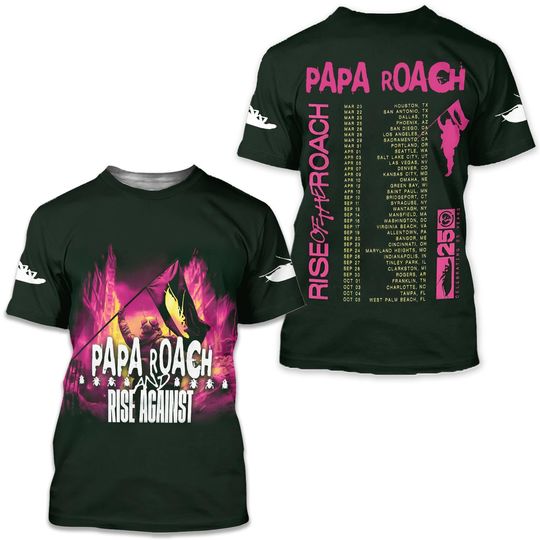 Papa Roach Rise Against Tour 2025 3D T Shirt Gift for Fans