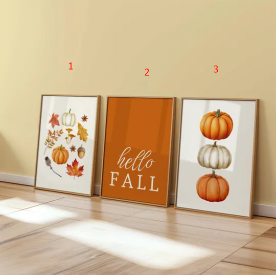 Orange Hello Fall Printable Wall Art, Watercolor Pumpkin Fall Decor, Autumn Leaves Print Hello Fall Quote Poster Farmhouse Wall Art