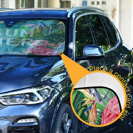 Flamingo Flowers Leaves Car Windshield Sun Shade Foldable