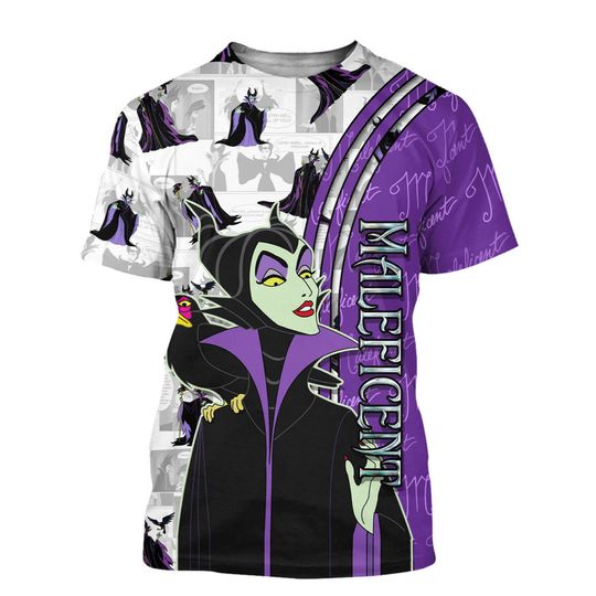 Evil Maleficent Purple Cross Comic Book Patterns Disney Outfits Unisex Casual T-shirts 3D