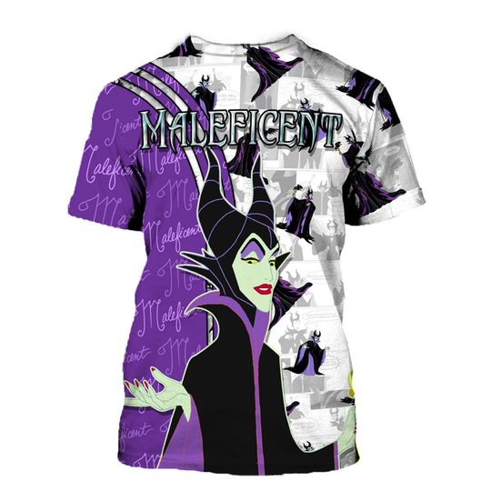 Evil Maleficent Purple Cross Comic Book Patterns Disney Outfits Unisex Casual T-shirts 3D