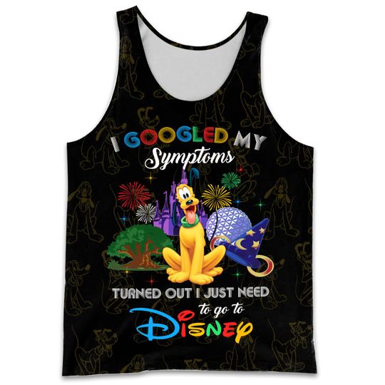 Pluto Dog Google Funny Quote Black Disney Cartoon 3D Tank Top