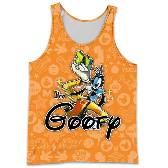 Orange Goofy Dog Patterns Disney Cartoon Graphic Summer Vacation Tanktop