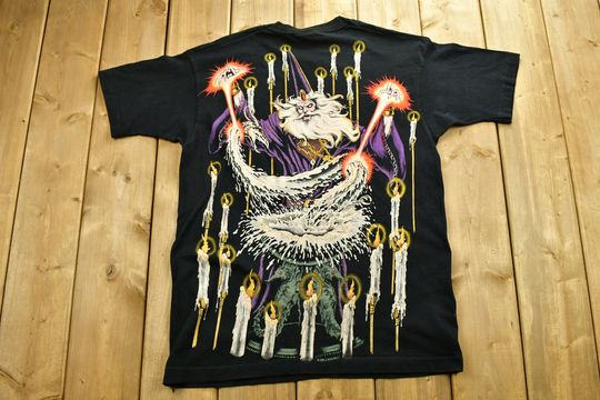 Vintage 1994 Liquid Blue All Over Wizard Graphic Print T-Shirt