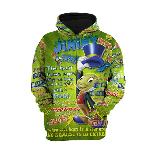 Jiminy Cricket Words Pattern | Disney 3D Hoodie