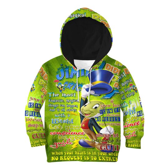 Jiminy Cricket Words Pattern | Disney 3D Hoodie