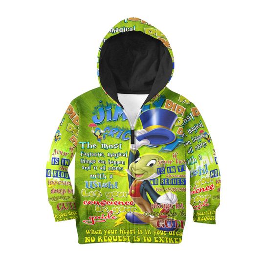 Jiminy Cricket Words Pattern | Disney 3D Hoodie