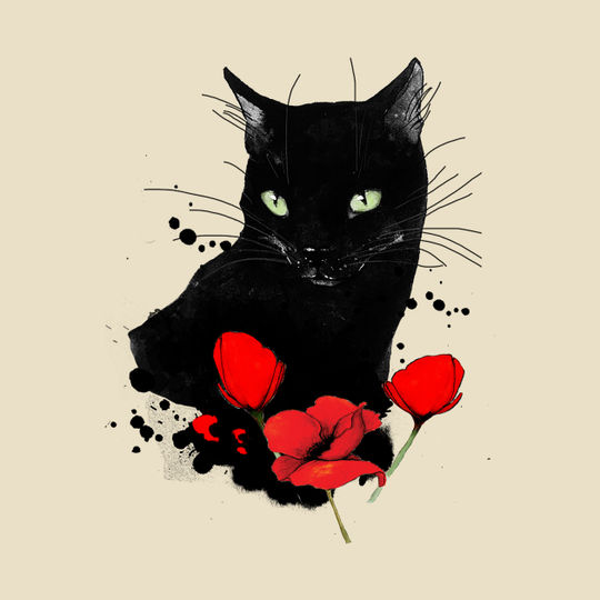 Black Cat and Red Poppies - Catshirt - T-Shirt