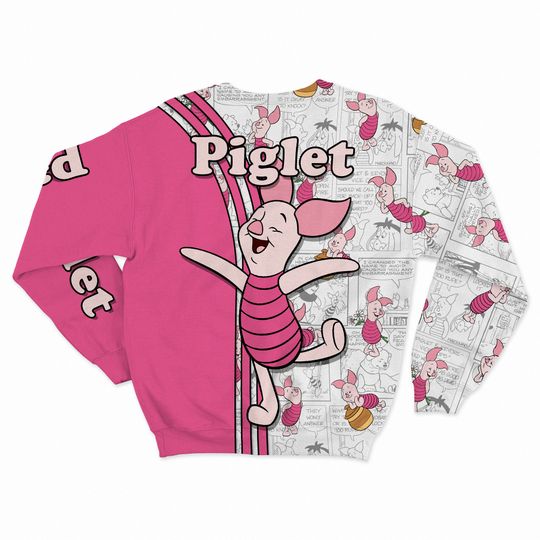 Piglet Pink Comic Book Patterns Disney 3D Sweatshirt
