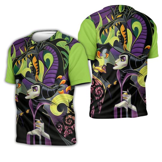 Maleficent & Diablo Green Button Overalls Patterns Disney Outfits Unisex Casual T-shirts 3D