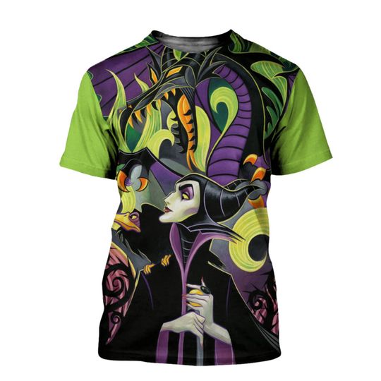 Maleficent & Diablo Green Button Overalls Patterns Disney Outfits Unisex Casual T-shirts 3D