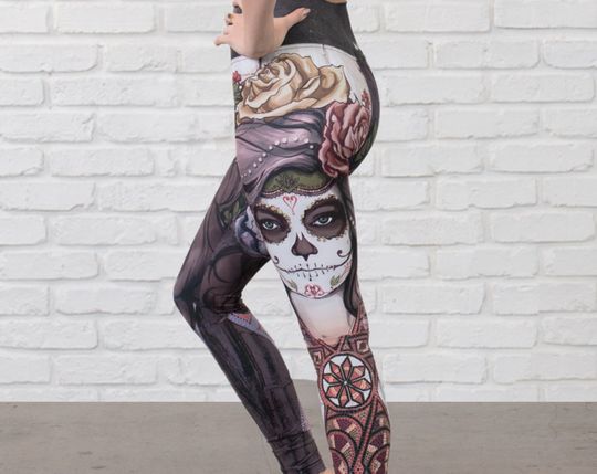 Sugar Skull Leggings with Rose Buds