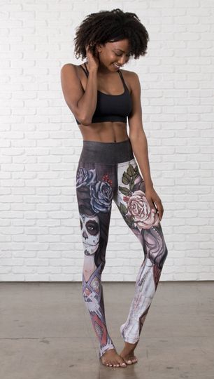Sugar Skull Leggings with Rose Buds