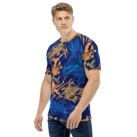 Blue Orange Mango Colored Abstract Liquid Paint Dragon 3D T Shirt