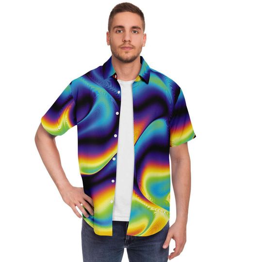 Holographic Iridescence Colorful Psychedelic Men's Shirt