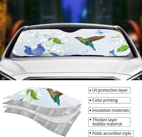 Hummingbird Butterfly Flower Car Windshield Sunshade