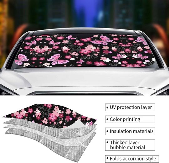 Flower Butterfly Car Windshield Sun Shade for Car