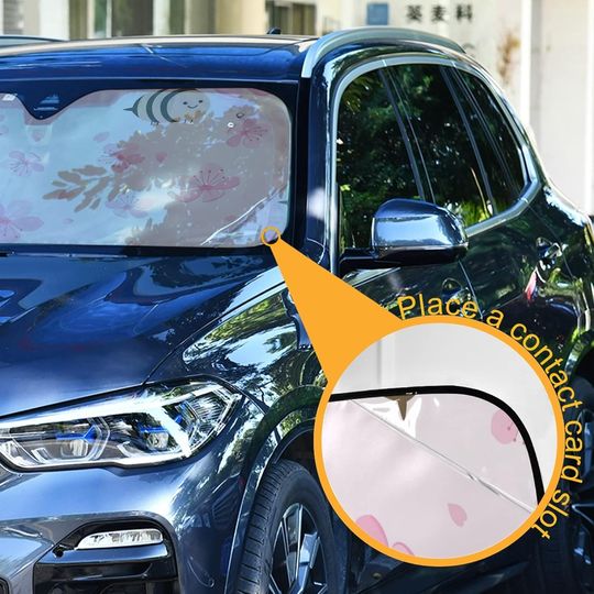 xigua Pink Cherry Blossom And Cute Bee Car Windshield Sun Shade Foldable Sunshades