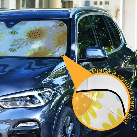 susiyo Windshield Sun Shade Cute Flying Cartoon Bees Sunflowers Foldable Car