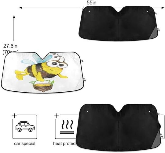 Honey Bee Cute Car Windshield Sun Shade Foldable Watercolor Auto Front Window Sunshade