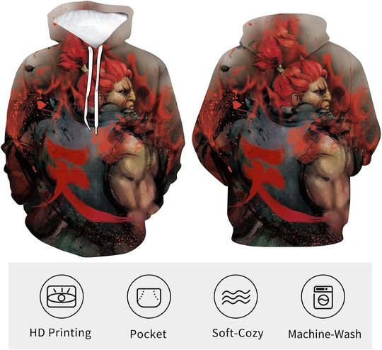Street Fighter Hoodie Game Character HD 3D Printed Pullover