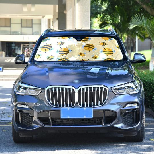 Cute Bee Car Windshield Sun Shade Funny Yellow Sun Visor Protector Foldable