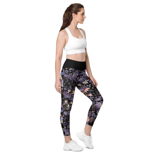 Pretty pattern Leggings with pockets, Purple flowers leggings