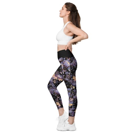 Pretty pattern Leggings with pockets, Purple flowers leggings