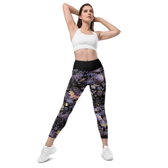 Pretty pattern Leggings with pockets, Purple flowers leggings