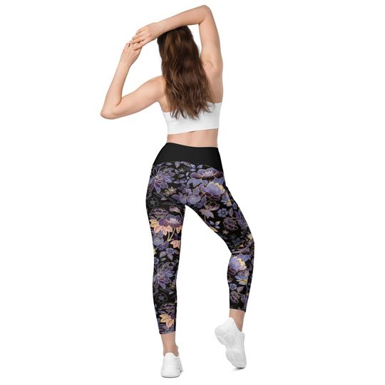 Pretty pattern Leggings with pockets, Purple flowers leggings