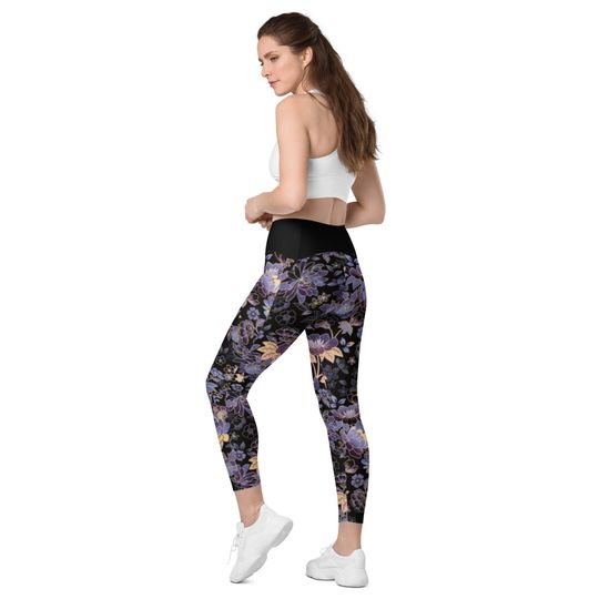 Pretty pattern Leggings with pockets, Purple flowers leggings
