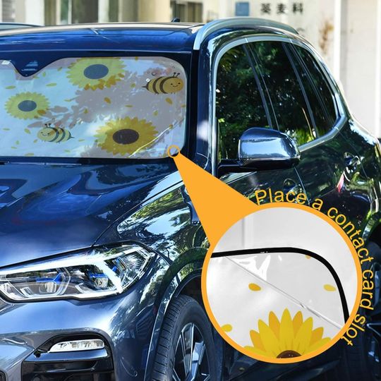 Oarencol Cute Sunflower Bee Car Windshield Sun Shade Yellow Florals Foldable