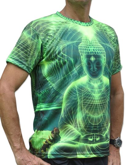 Psychedelic Lime Buddha UV active Trippy T shirt 3D