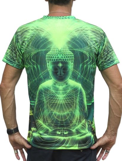 Psychedelic Lime Buddha UV active Trippy T shirt 3D