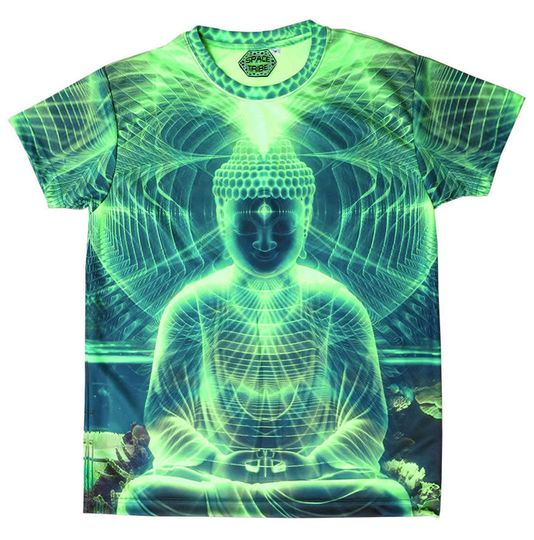Psychedelic Lime Buddha UV active Trippy T shirt 3D